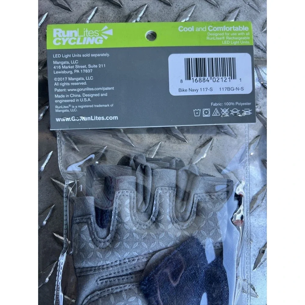 RunLites Cycling Bike Padded Fingerless Light Gloves With Battery Navy Sz Small
